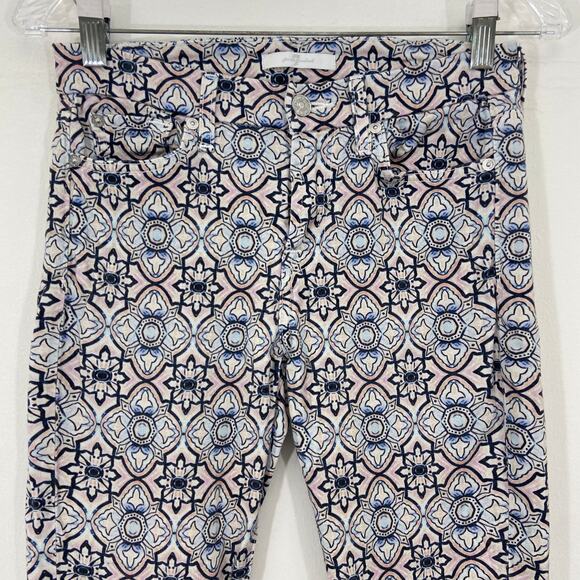 7 For All Mankind Pastel Stained Glass Print Ankle Skinny Jean - Picture 2 of 7